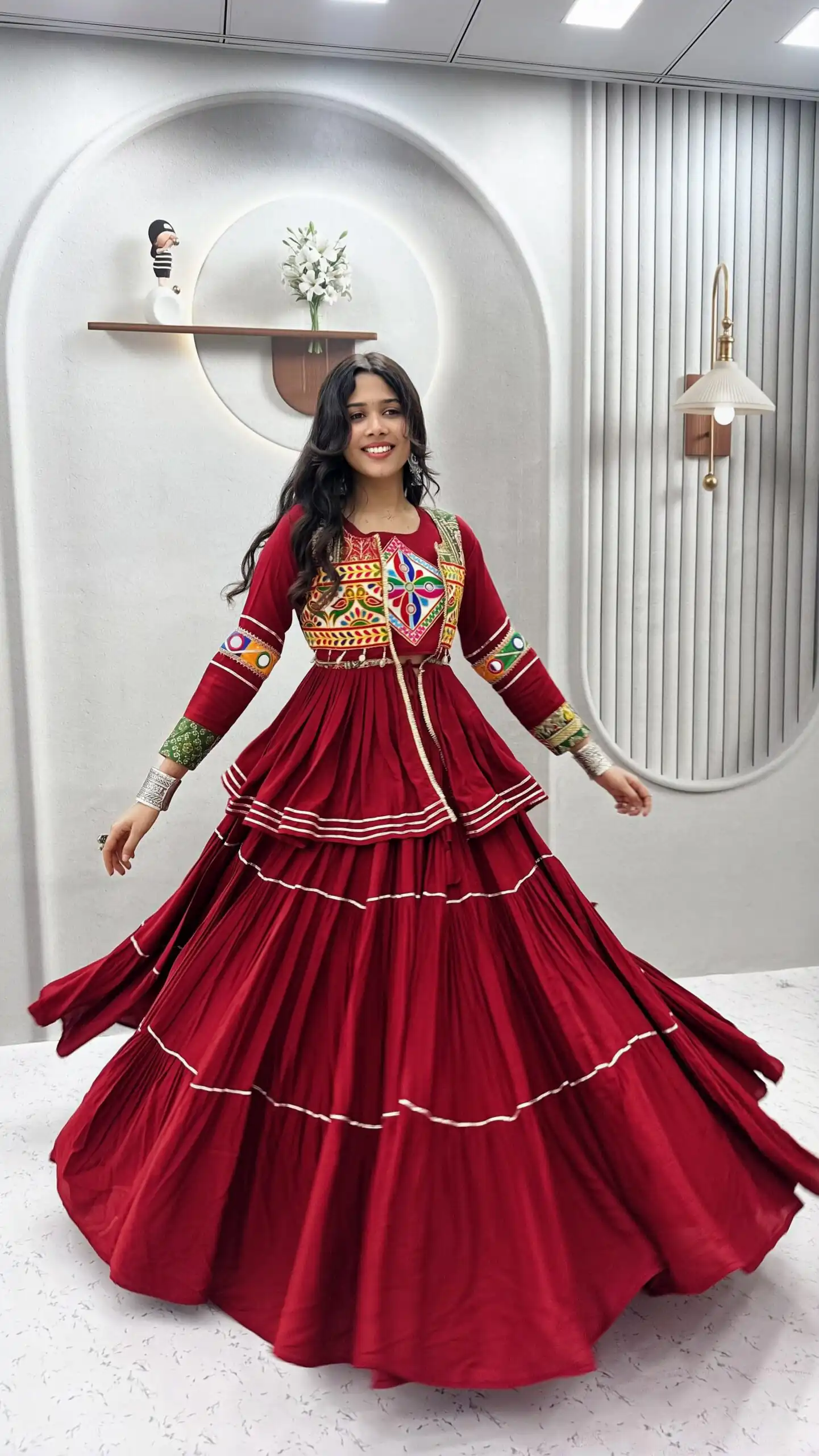 Ram 120 Maroon in Pure Cotton Mirror Work & Gamthi Work Lehenga Choli . Exclusive Offer ₹3049. Delivery 4-6 Working Days. Shop now. | Lehenga, Bollywood Lehenga, Creative Lehenga, Designer Lehenga, Embroidered Lehenga, Party Wear Lehenga