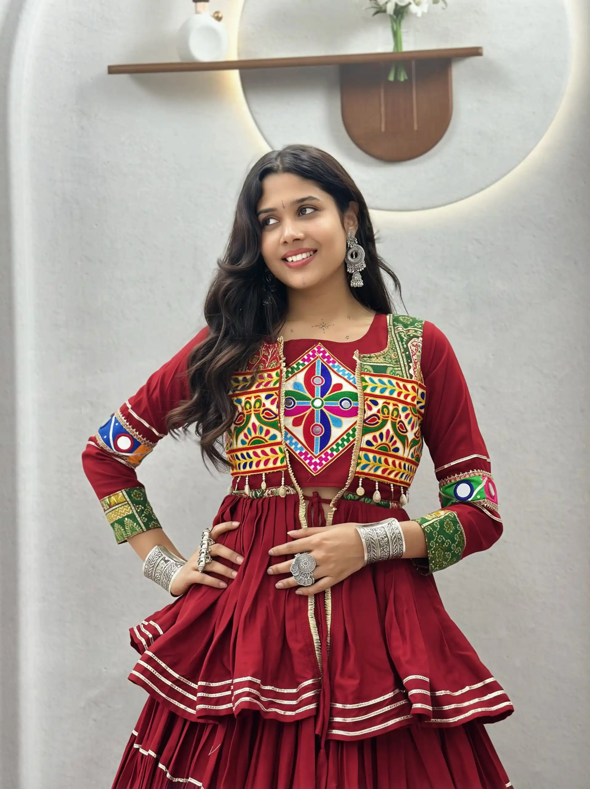 Ram 120 Maroon in Pure Cotton Mirror Work & Gamthi Work Lehenga Choli . Exclusive Offer ₹3049. Delivery 4-6 Working Days. Shop now. | Lehenga, Bollywood Lehenga, Creative Lehenga, Designer Lehenga, Embroidered Lehenga, Party Wear Lehenga