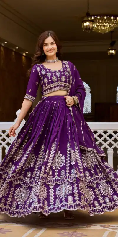 Ram 188 Purple Vichitra Lehenga Choli with Embroidery Work & Thread Embroidery. Introductory Price ₹3049. Delivery 4-6 Working Days. Shop now. | Lehenga, Bollywood Lehenga, Creative Lehenga, Designer Lehenga, Embroidered Lehenga, Party Wear Lehenga