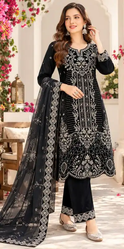 FC 736 Black 9000 Velvet Salwar Suit. Perfect for Wedding, Party, Bridal Wear, Onam, Karwa Chauth – Exclusive Offer ₹3049. Delivery 4-6 Working Days. | Jump Suits, Salwar suit, Casual Suits, Creative suits, Designer Suits, Palazzo Suits, Party Wear Suits, Patiala Suits, Straight Suits