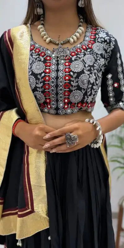 BE 507 Black Color Rayon Embroidery Work & Cowrie Work Lehenga Choli . Grab it for ₹1999. Delivery 4-6 Working Days. Shop now. | Lehenga, Bollywood Lehenga, Creative Lehenga, Designer Lehenga, Embroidered Lehenga, Party Wear Lehenga