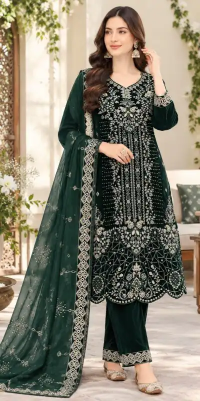FC 736 Green 9000 Velvet Salwar Suit. Perfect for Wedding, Party, Bridal Wear, Onam, Karwa Chauth – Exclusive Offer ₹3049. Delivery 4-6 Working Days. | Jump Suits, Salwar suit, Casual Suits, Creative suits, Designer Suits, Palazzo Suits, Party Wear Suits, Patiala Suits, Straight Suits