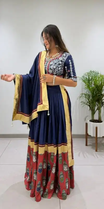 BE 507 Navy Blue Color Rayon Embroidery Work & Cowrie Work Lehenga Choli . Grab it for ₹1999. Delivery 4-6 Working Days. Shop now. | Lehenga, Bollywood Lehenga, Creative Lehenga, Designer Lehenga, Embroidered Lehenga, Party Wear Lehenga