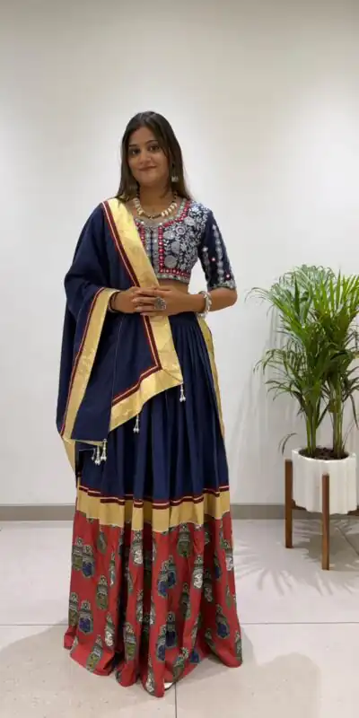 BE 507 Navy Blue Color Rayon Embroidery Work & Cowrie Work Lehenga Choli . Grab it for ₹1999. Delivery 4-6 Working Days. Shop now. | Lehenga, Bollywood Lehenga, Creative Lehenga, Designer Lehenga, Embroidered Lehenga, Party Wear Lehenga