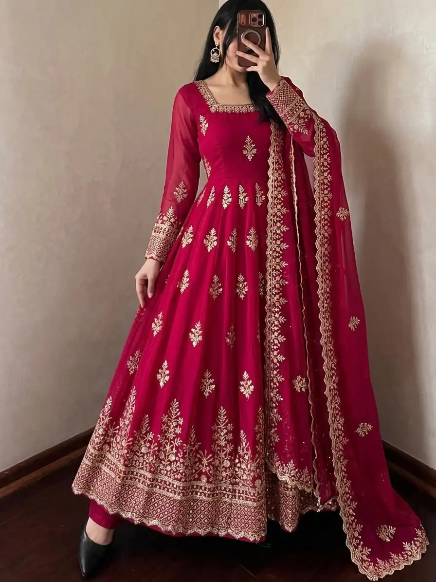 NSR 918 Pink Fendy Silk Gown with Embroidery Work & Sequins Work. Special Price ₹2399. Delivery 4-6 Working Days. Shop now. | Gowns, Bollywood Gowns, Creative Gowns, Designer Gowns, Embroidered Gowns, Party Wear Gowns