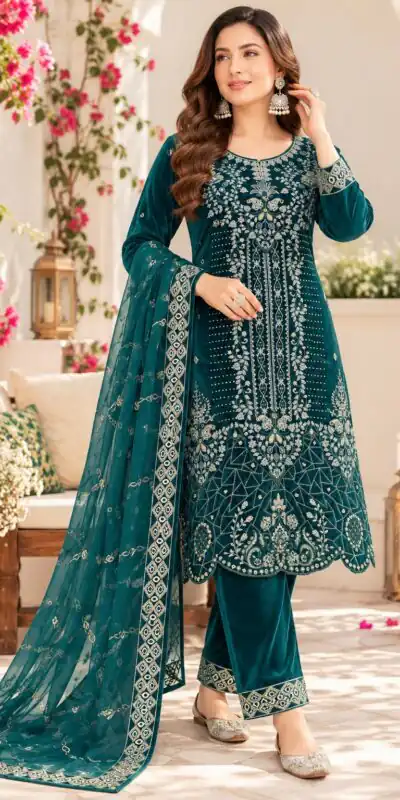 FC 736 Teal 9000 Velvet Salwar Suit. Perfect for Wedding, Party, Bridal Wear, Onam, Karwa Chauth – Exclusive Offer ₹3049. Delivery 4-6 Working Days. | Jump Suits, Salwar suit, Casual Suits, Creative suits, Designer Suits, Palazzo Suits, Party Wear Suits, Patiala Suits, Straight Suits