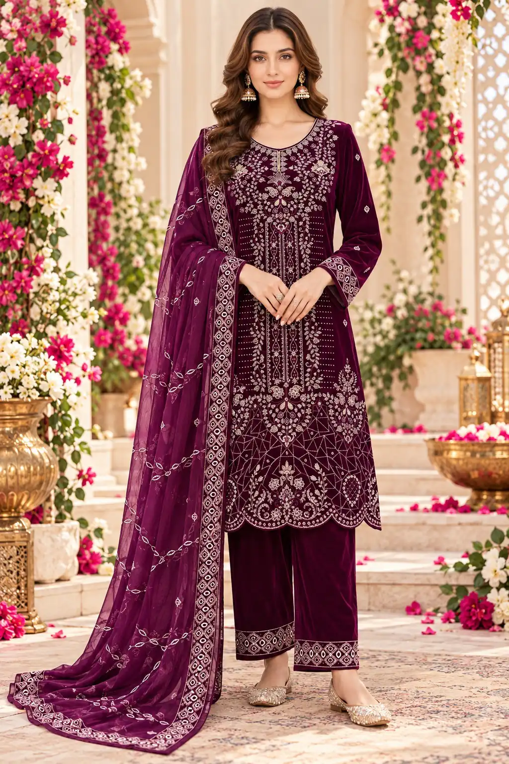 FC 736 Wine 9000 Velvet Salwar Suit. Perfect for Wedding, Party, Bridal Wear, Onam, Karwa Chauth – Exclusive Offer ₹3049. Delivery 4-6 Working Days. | Jump Suits, Salwar suit, Casual Suits, Creative suits, Designer Suits, Palazzo Suits, Party Wear Suits, Patiala Suits, Straight Suits