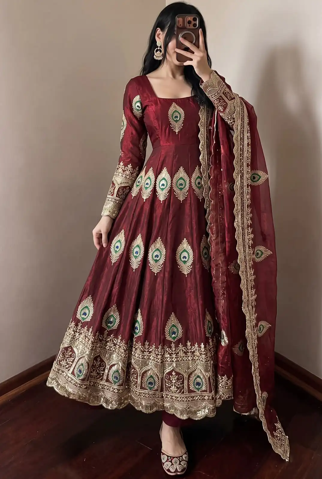 BB 102 Maroon Fendy Silk Gown with Embroidery Work & Sequins Work. Special Price ₹2799. Delivery 4-6 Working Days. Shop now. | Gowns, Bollywood Gowns, Creative Gowns, Designer Gowns, Embroidered Gowns, Party Wear Gowns