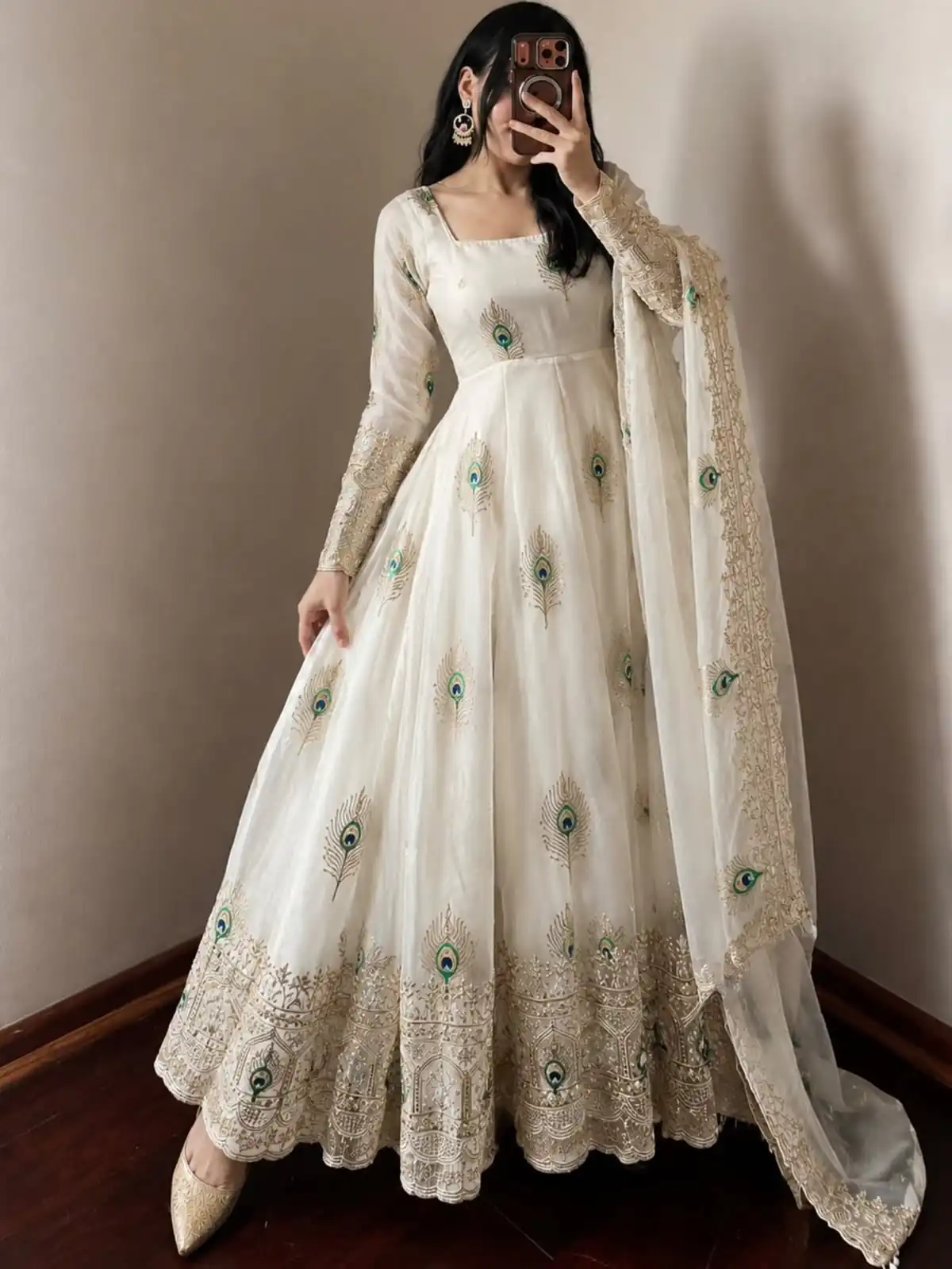 BB 102 White Fendy Silk Gown with Embroidery Work & Sequins Work. Special Price ₹2799. Delivery 4-6 Working Days. Shop now. | Gowns, Bollywood Gowns, Creative Gowns, Designer Gowns, Embroidered Gowns, Party Wear Gowns